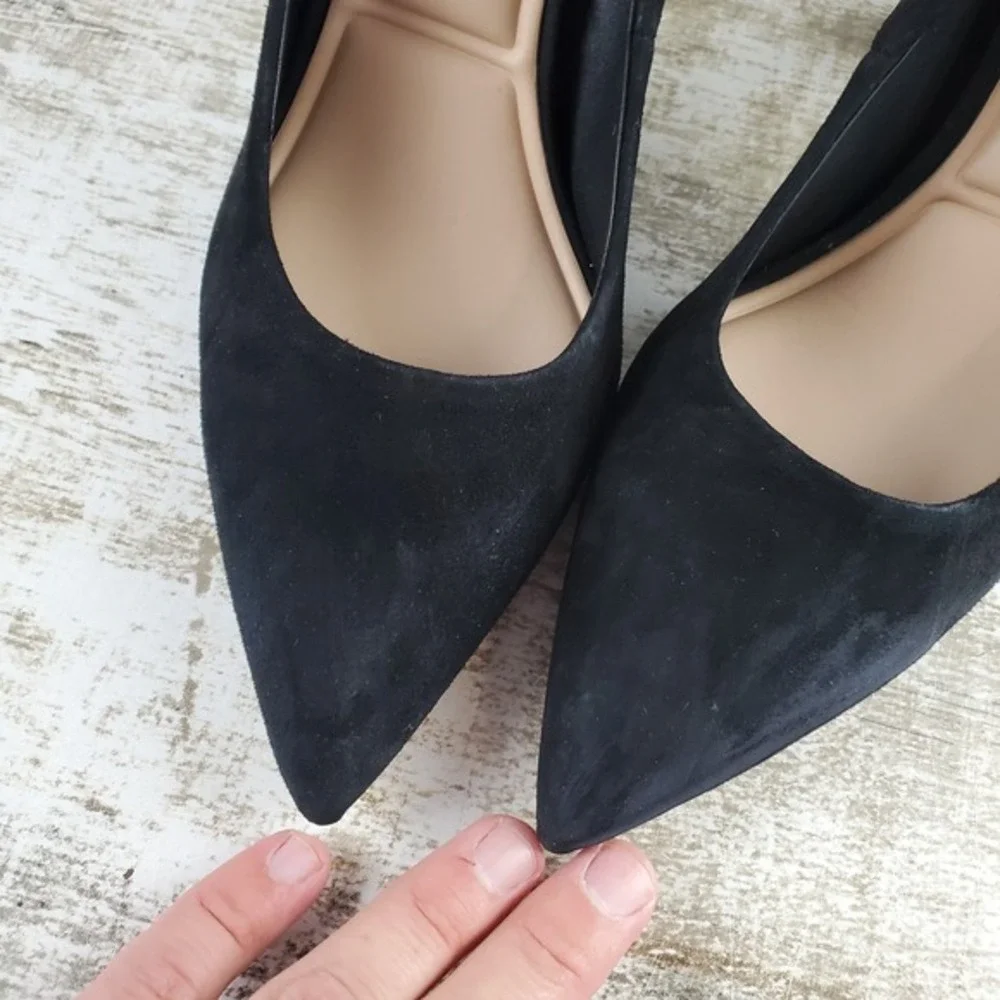 ALDO Javabriryn‎ Womens Pumps Sz 10 Black Suede Slip On Pointed Toe Block Heel